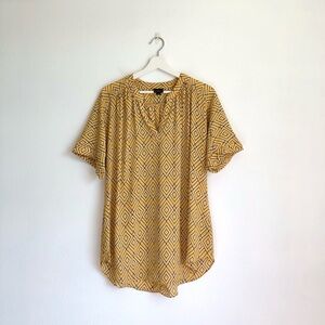 Worthington Yellow Black Square Geometric Short Sleeve Blouse Top Size Large